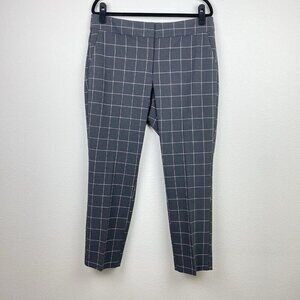 Loft Women's 12 Julie Pants Charcoal Grey Pink Windowpane Grid Career Mid-Rise